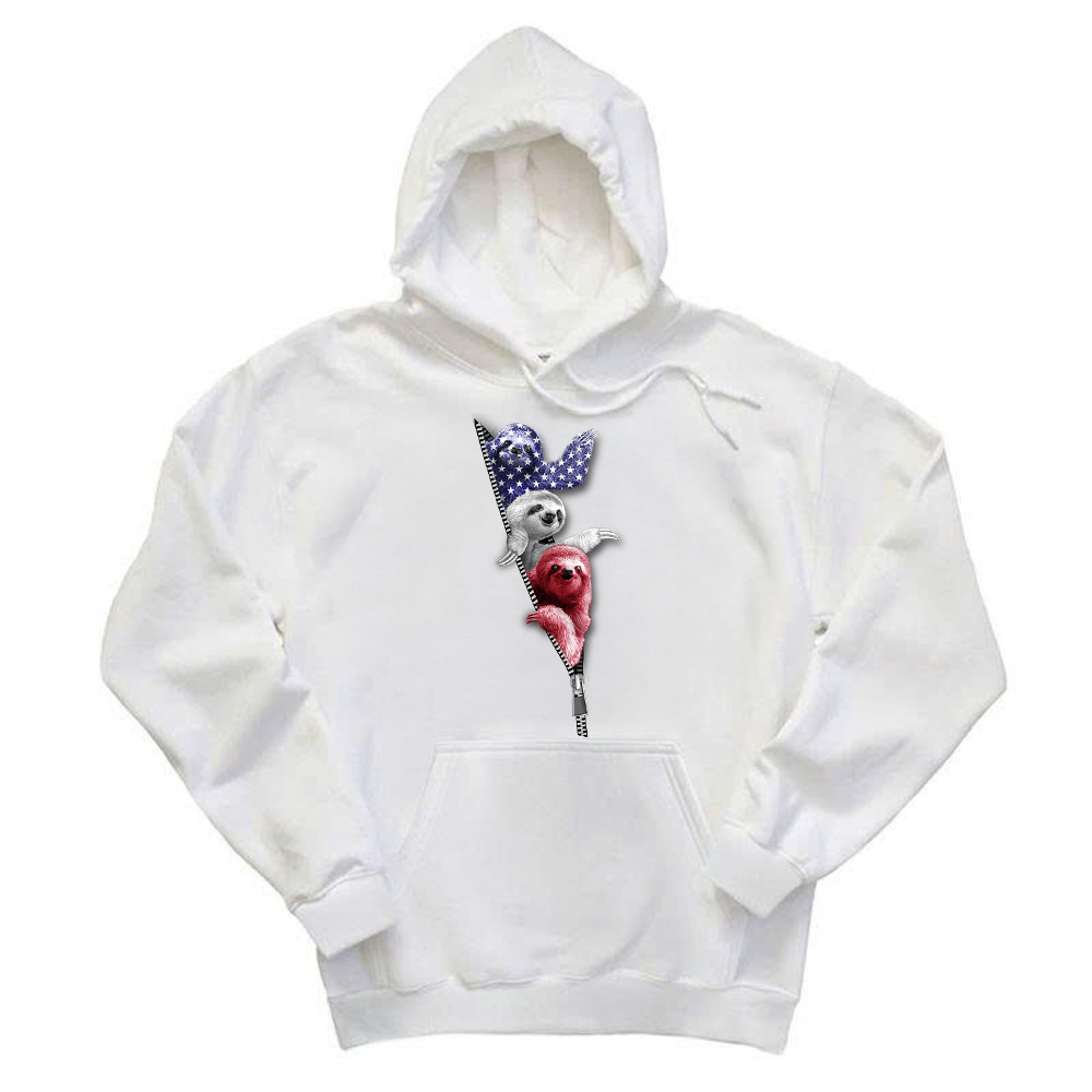 Three Sloths American Hoodie Patriotic Cute Sloths Tee Shirt 4Th Of July Gift For Siblings