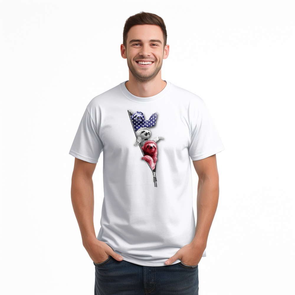 Three Sloths American T-Shirt Patriotic Cute Sloths Tee Shirt 4Th Of July Gift For Siblings